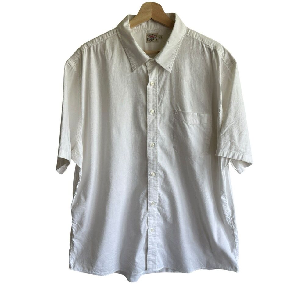 Faherty Reserve Movement Shirt Sz XXL Mens White Solid Short Sleeve Button Up